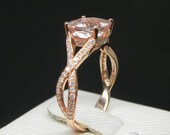 Engagement Ring -  2.5 Carat Morganite Ring With Diamonds In 14K Rose Gold