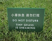 Funny Sign. Cute Lawn Sign. Keep off the Grass Sign. Yard Sign. Chinglish Sign. Tiny Grass is Dreaming - SignFail