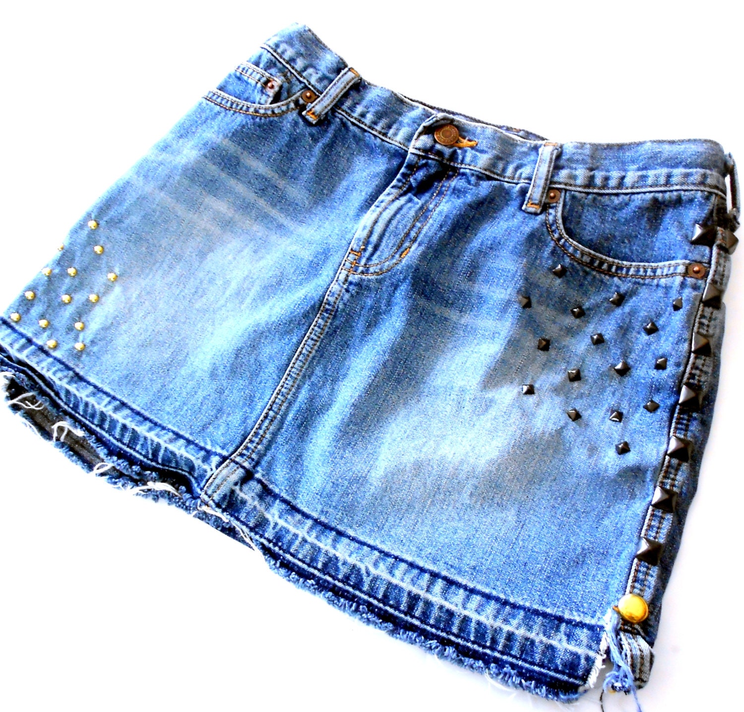 Upcycled Recycled Studded Denim Jean Mini Skirt