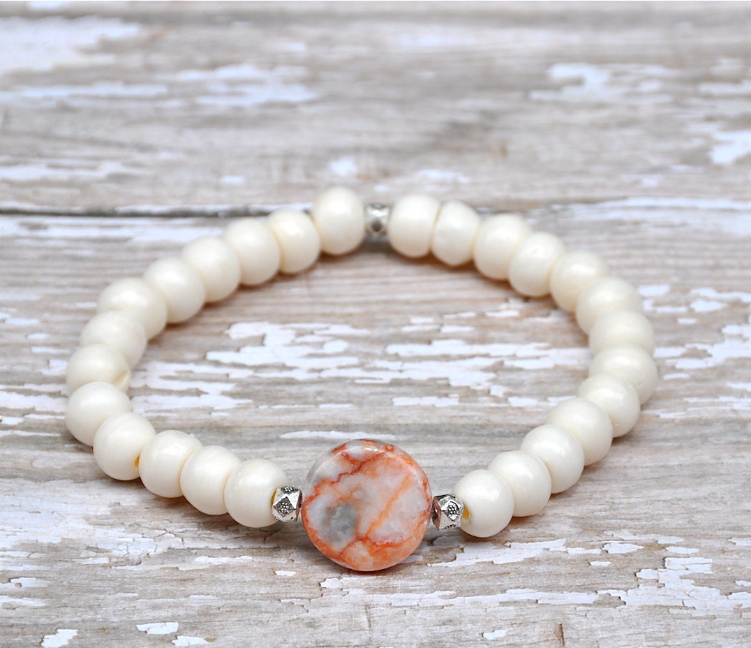 White Ivory Bone Beaded Bracelet / Designer Bracelets