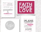 Scripture Prints Instant Download // SET of 4 in PINK & Gray // Christian Baby Girl Shower Gift // Nursery Room Decor