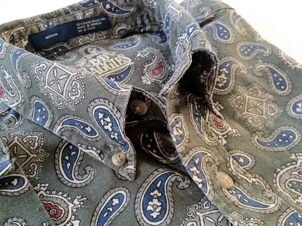 Vintage Men's B.D. Baggies Paisley Half-Sleeve Button-Down Shirt -- M Medium 15.5