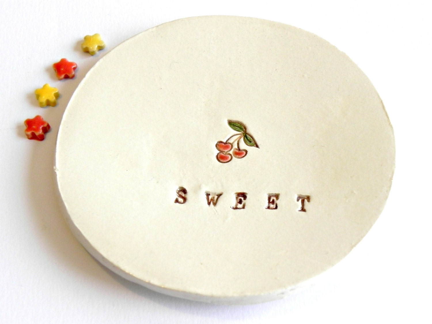 Cherry Dish Small Ceramic Plate Modern Pottery with Text Message