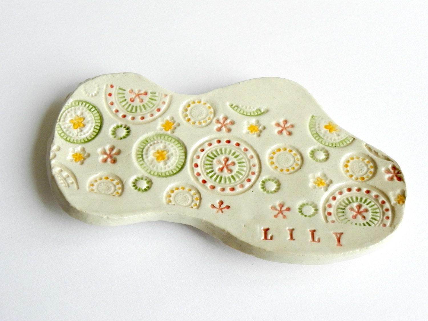 Personalized Organic Ceramic Plate Ring Dish Colorful Circles  Pastel Pottery