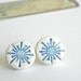 Ceramic Post Earrings Pottery White and Blue Shiny Studs