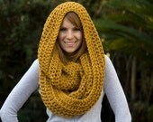 Infinity Scarf, Mustard Yellow Crochet Oversized Scarf, Chunky Cowl, Wool