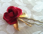Vintage Bridal Giovanni Red Rose Bridal U Stick Hair Pin (1)