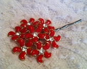 Decorative Cherry Red Daisy Cluster Vintage Bobby Pin