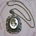 Vintage WHITING & DAVIS Intaglio Lily Blue Bells Hematite Pendant Necklace