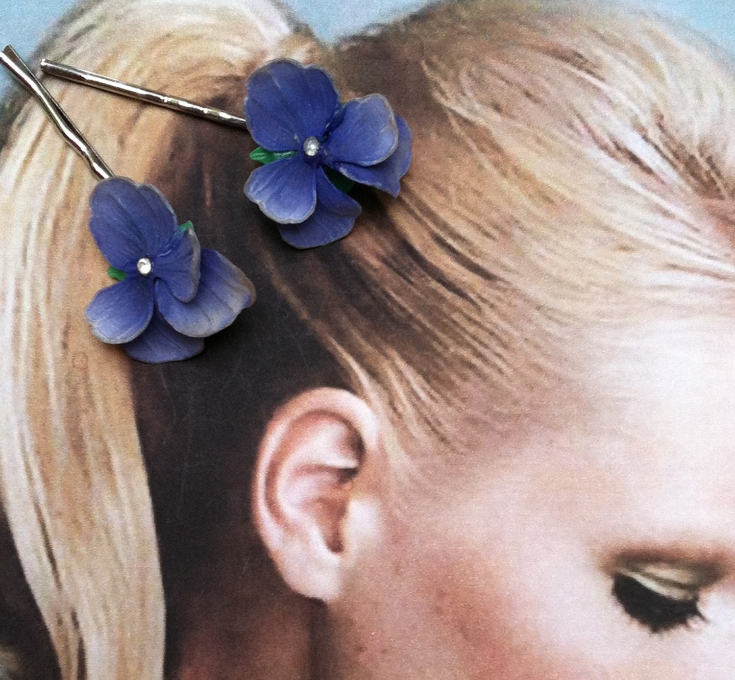 Unique Bridal Purple Lavender Vintage Bobby Pins, W Germany Ges Gesch