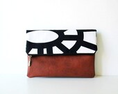 Clutch Purse, Fold over clutch, Black and white, Geometry