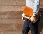Clutch purse - Waxed Canvas, Leather,Natural, Saddle Tan, Veg-tan