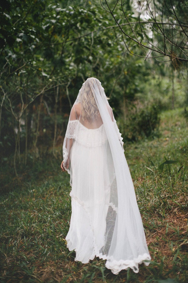 Stunning low lace back wedding dress with silk chiffon body perfect for beach or garden vintage bohemian wedding