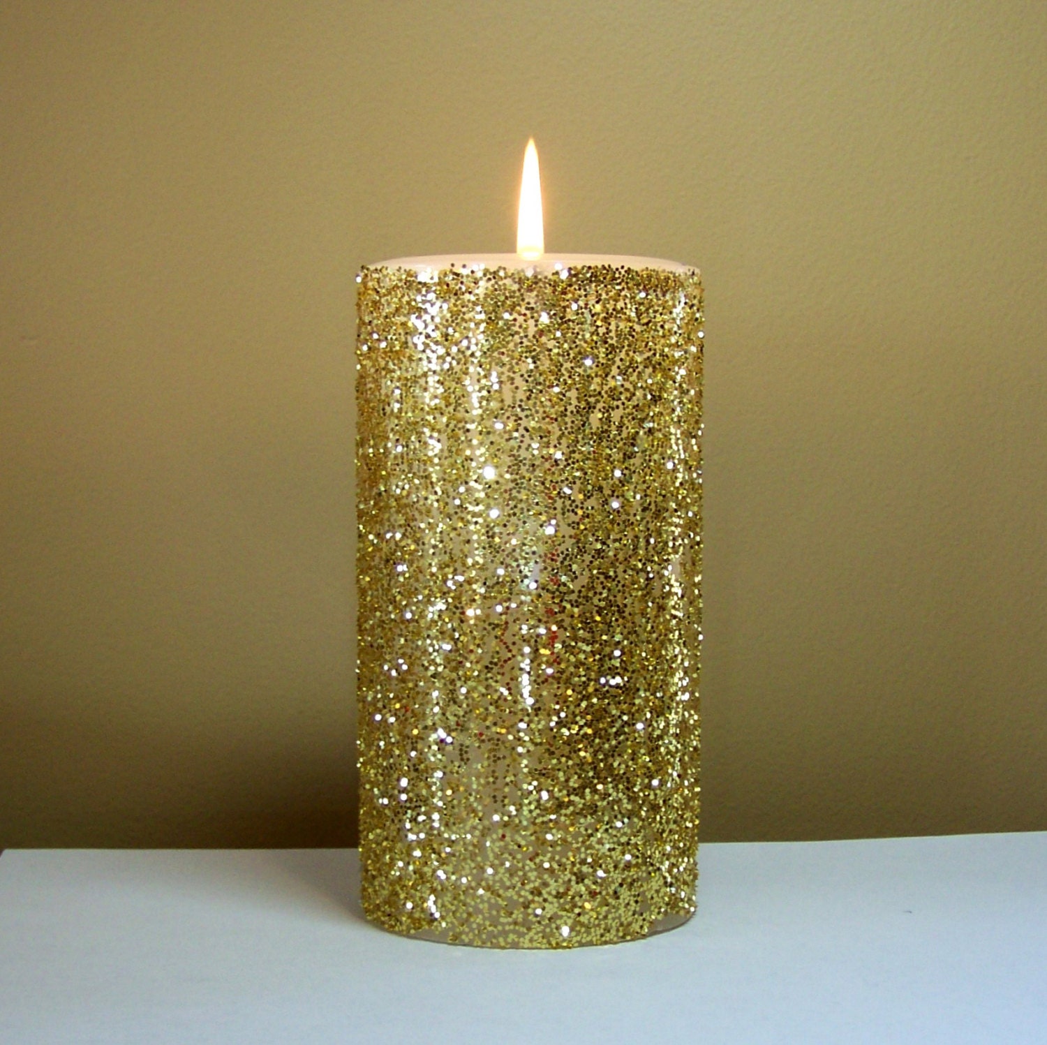 Gold Glitter Pillar Candle, Decorative Candle, Unscented Candle