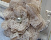 Lace Shabby Chic Fabric Flowers Set of 2 - Weddings,  Brooch, Barrette, Necklace, Headband