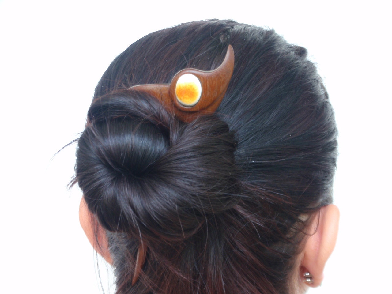 Wooden hair fork, 2 prong, Hair sticks, Wood, Wild seringa, Glazed ceramics, Hairpin, Handmade, Hair accessory, WoodArtJewelry