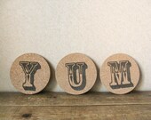 YUM - Set of 3 Burned Cork Trivets (Round)
