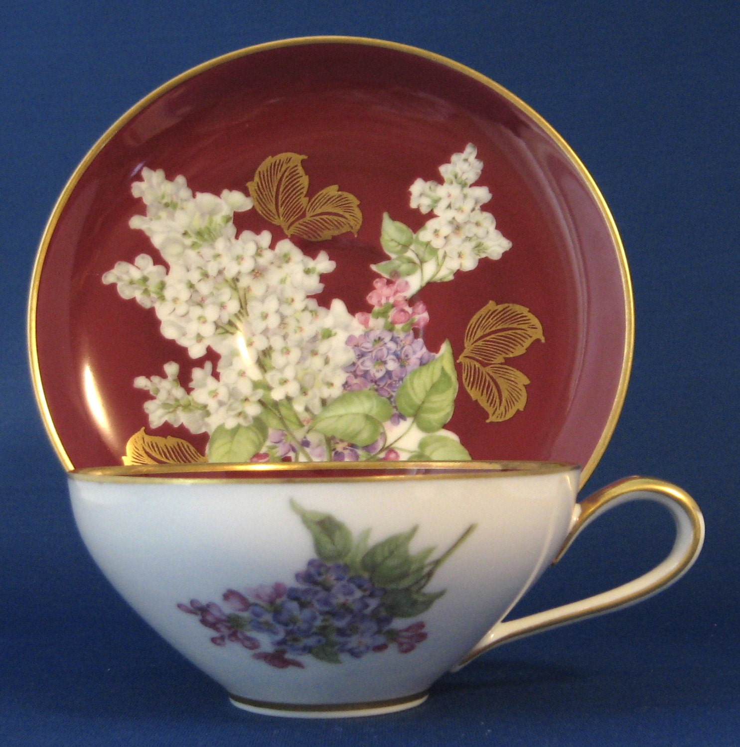 Cup Bavarian Rudolph  and Lilacs Saucer Wachter vintage saucer Vintage hire cup Burgundy And 1920s
