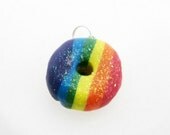 Sparkly Rainbow Iced Doughnut Charm - Handcrafted Polymer Clay Charm -  Clay Mini Desserts