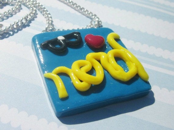 Nerd Love Necklace - Handmade Polymer Clay Charm - Geek Jewelry - Nerd Glasses - Nerd Jewelry - Cute Nerd Necklace