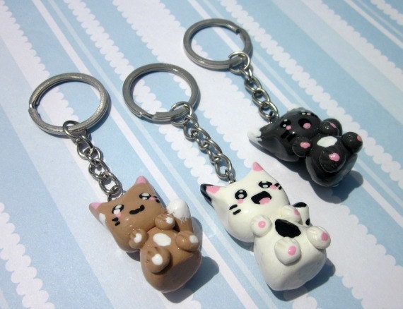 Kawaii Kitty Keychains - Handmade Polymer Clay Charms - Single or BFF Keychains - Kitty Charms - Kawaii Charms - Animal Charms
