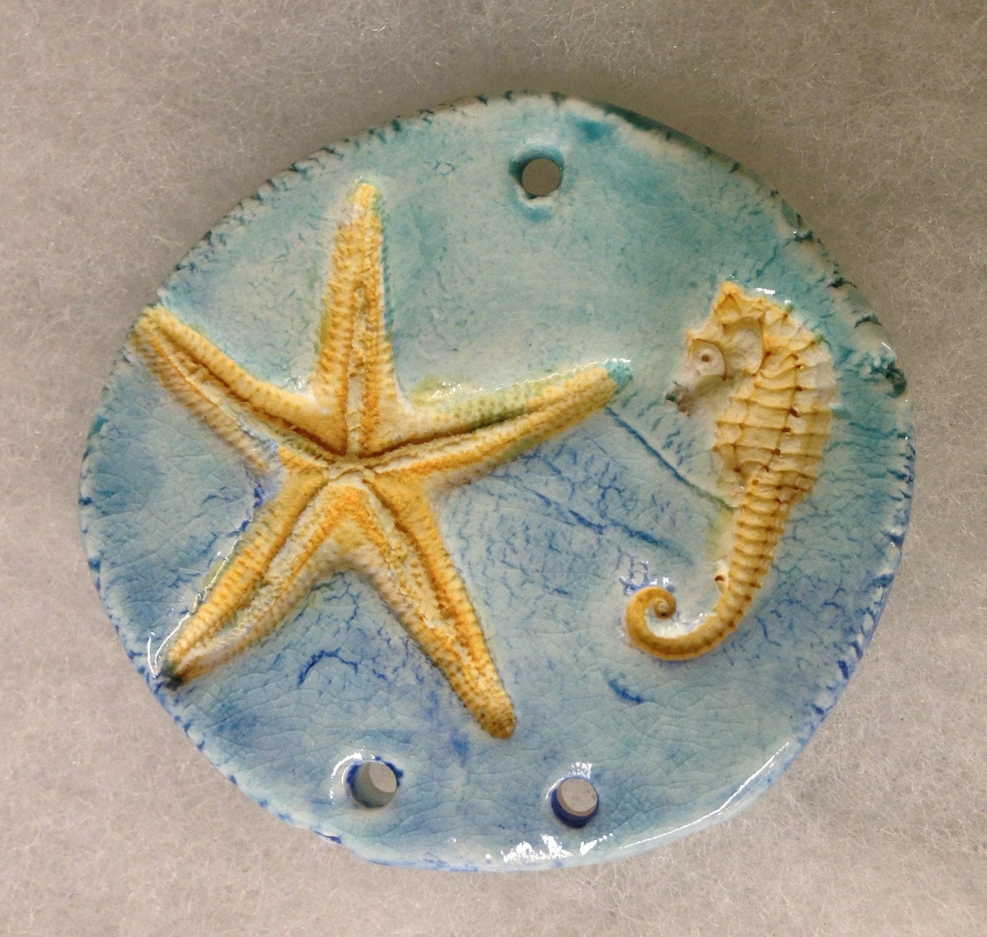 Aqua Starfish and Sea Horse Ceramic Porcelain Pendant