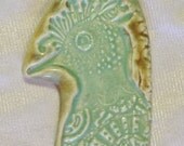 Steampunk  Fanciful Whimsical Bird Face Aqua Ceramic Pendant