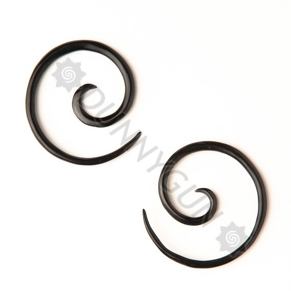 10G Pair Black Horn Spirals Gauged Plugs Organic Hand by Dunnygun