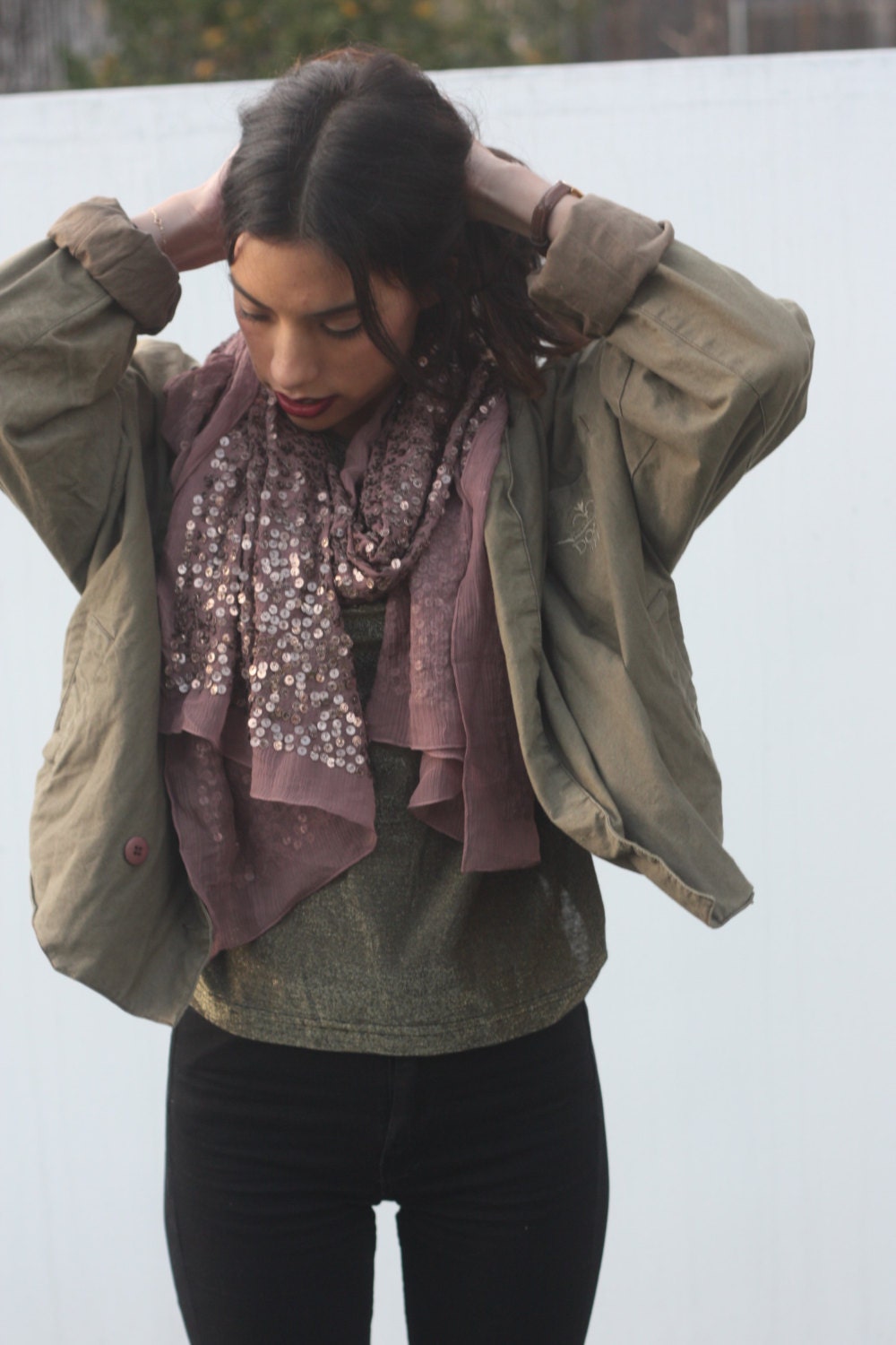 Vintage 80's oversized olive long sleeve collared jacket