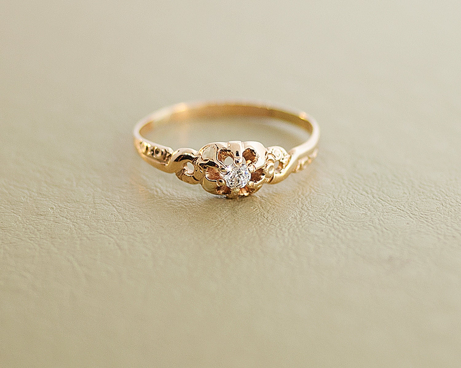 Antique 14k Rose Gold Petite Diamond Engagement Ring