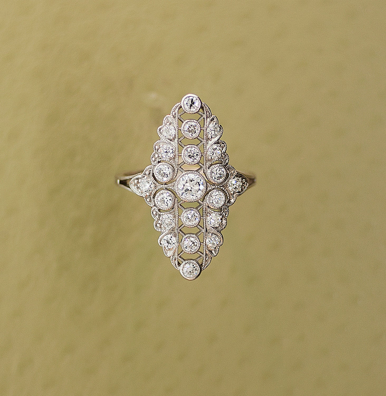 Antique Diamond RIng - Platinum with 21 European Cut Diamonds