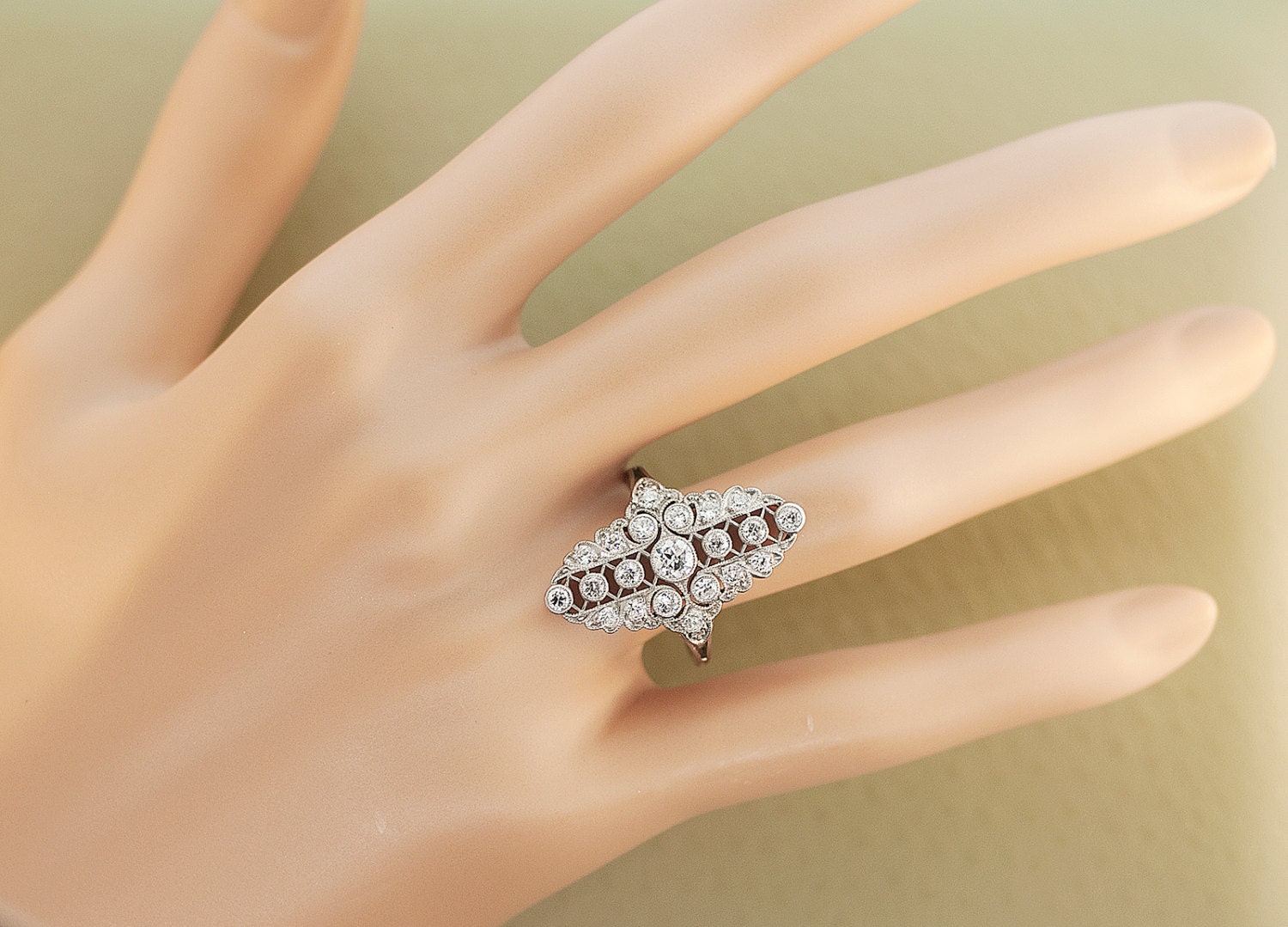 Antique Diamond RIng - Platinum with 21 European Cut Diamonds