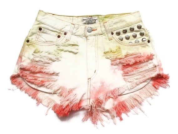 Pastel tie dye alta cintura shorts jeans S