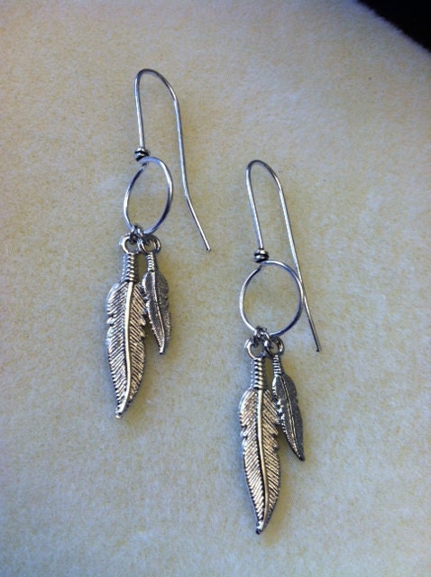 Silver plated feather Dangle Earrings Unique Statement Piece