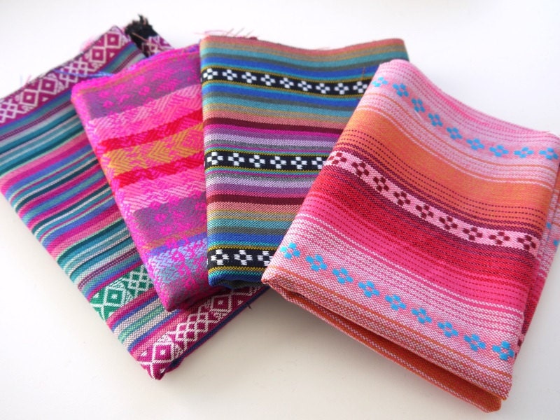 Aztec Fabric, Peruvian Fabric, Woven Tribal Fabric Bundle, 4 Large Pieces