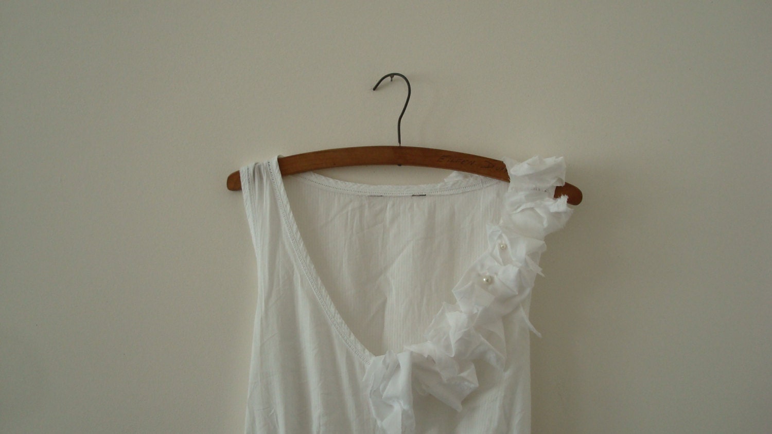 Upcycled Woman's Clothing Romantic Eco Style  Dress Summer Fashion Offwhite Cotton XLarge OOAK