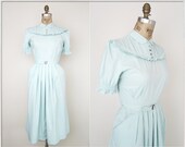 vintage 40s dress // Peter Pan collar dress // light teal dress