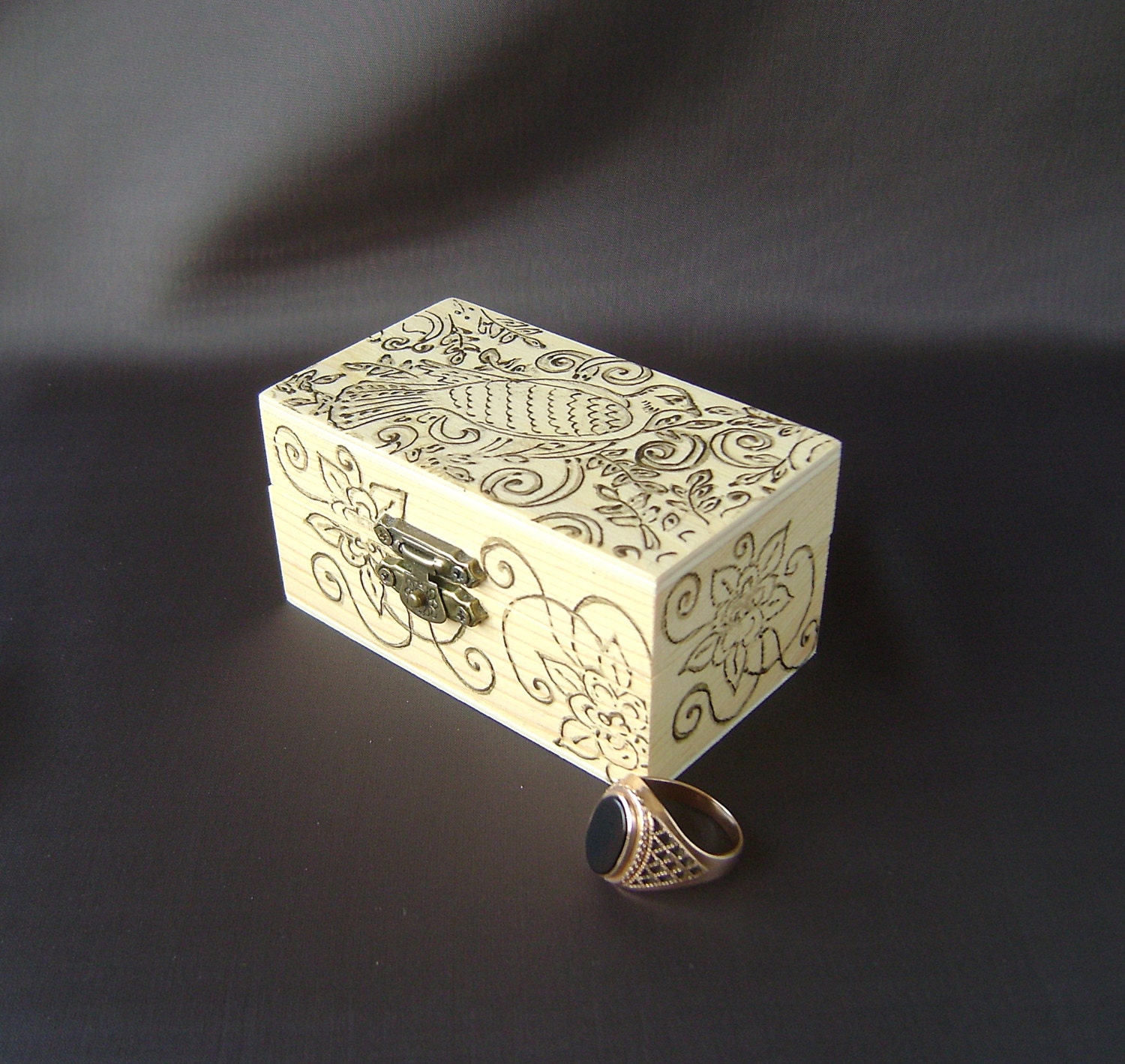 Rustic Ring Bearer Box, Hand Painted Wedding box, Treasury Jewelry Wooden Box , Country Wedding, Pillow Alternative, bird