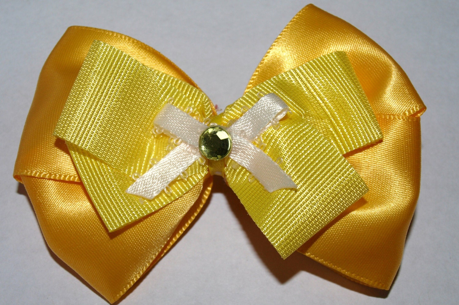 Yellow stacked hair bow- bright spring accessory- barrette for summer