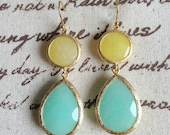 Yellow/Aqua Medium Double Drop Bridesmaids Earrings
