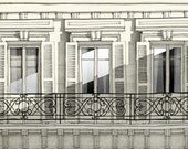 Paris illustration - Paris balcony - Fine art illustration,Fine art prints,Art Posters,Paris art,Paris decor,Wall art,wall decor,grey,white