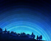 Illustration - Earth calling - Art illustration,Art prints,Love,Art prints,Art Posters,stairs,moon,sky,night,black