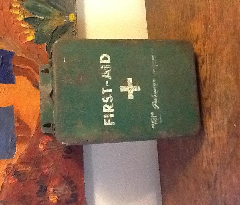 Vintage Metal First Aid Kit // Distressed Metal Box // Industrial Metal Box // Cool Old First Aid Box