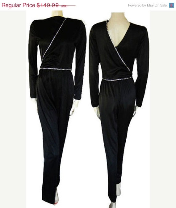 10% MEMORIAL DAY SALE Vintage Caron Cocktail Jumpsuit Rhinestone Dress Wedding Gown Bridal Christmas New Years Eve Vintage Dress Holidays L