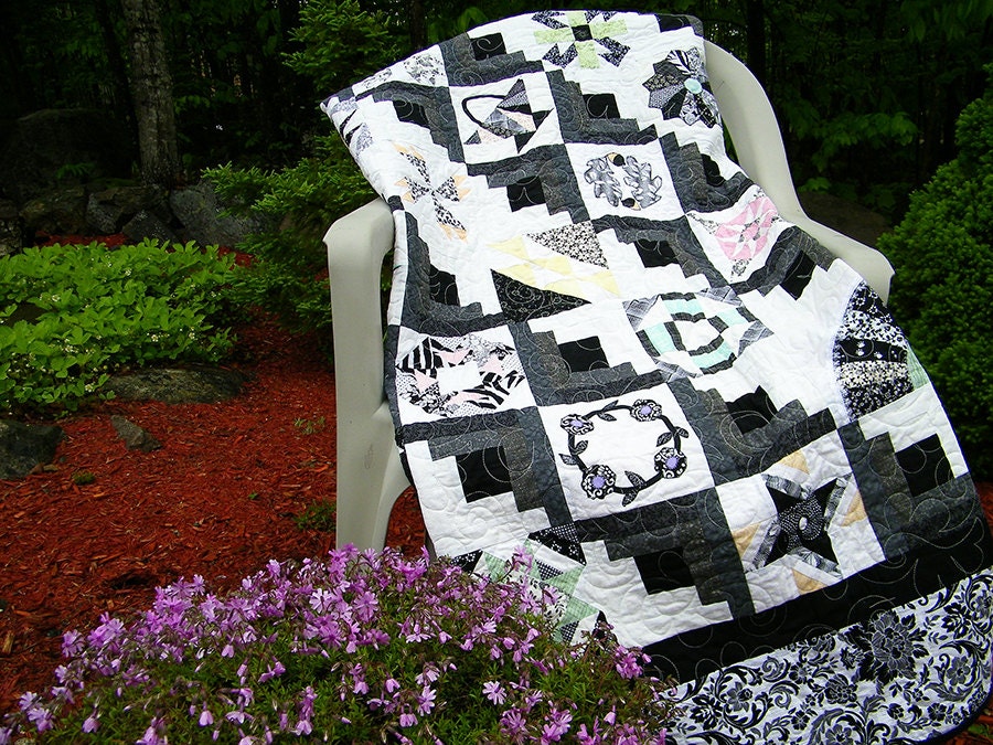 Lap Quilt Throw Blanket Scrappy Sampler Quilt