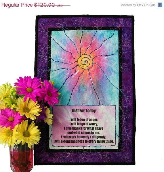 ON SALE Children's Quilted Wall Hanging, Paint on Fabric, Colorful
