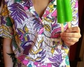 III Vintage Summer Fun Floral Button Up Blouse With Birds III