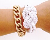 Arm candy set - Silk Knot bracelet and Chunky Chain - 24k gold plated