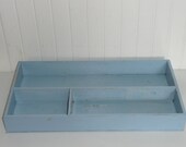 Vintage Baby Blue Painted Wooden Utensil Silverware Cutlery Tray, Storage Box