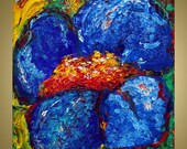 Abstract Flower BLUE POPPY Large Print on Canvas ready to hang Modern Wall Art
